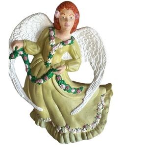 Angel #4 Vintage Angel Figurine with Floral Garland | Green Dress  Cottage Style